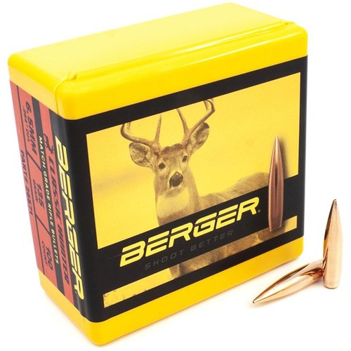 Berger Classic Hunter 6.5mm Bullets offer rapid expansion, reduced wind-drift, and optimal efficiency, perfect for quick follow-up shots in factory rifles.