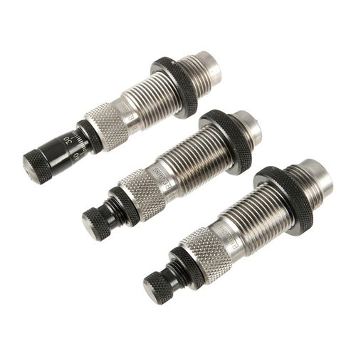 The Redding 380 ACP Premium Handgun Die Set features a Titanium Carbide-sizing die, TiN-coated expander for durability, and precise seating control for optimal reloading.