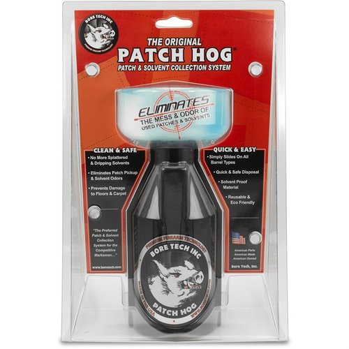 Eliminate mess and odors while cleaning firearms with the Patch Hog; fits any muzzle, catches spent patches, and keeps your workspace tidy.