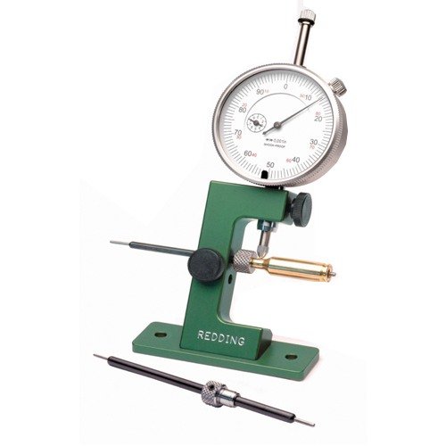 The Redding Case Neck Gauge ensures precise case neck uniformity with a .001" dial indicator, includes 22 & 30 caliber pilot stops for accurate sorting.