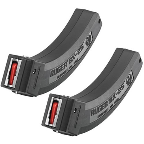 The Ruger 10-22® BX-25® Magazine 25-Round 2-Pack offers reliable feeding, compatibility with various Ruger firearms, and a durable factory design for optimal performance.
