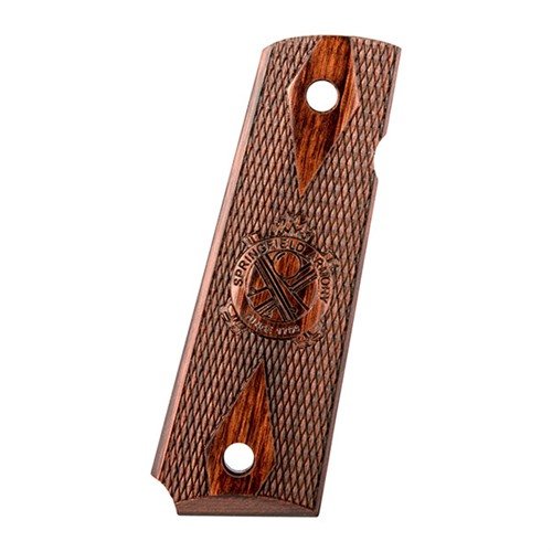 Enhance your Springfield 1911 with Cocobolo Checkered Cross Cannon grips, featuring a beveled mag well for a seamless fit and sold individually.