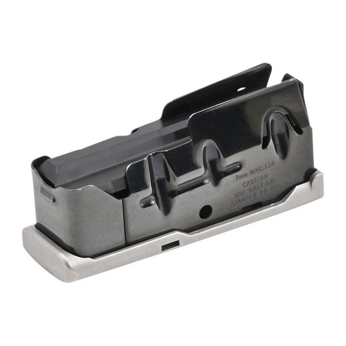 The SAVAGE ARMS 116C Magazine is a durable stainless steel option, designed for 7mm Rem Mag, 338 Win Mag, and 300 Winchester Magnum, ensuring reliable feeding.