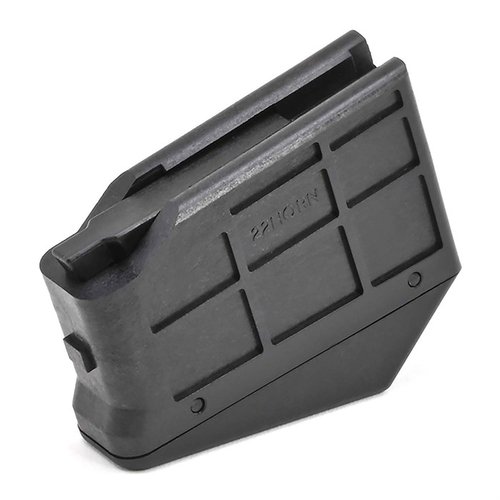 The Savage Arms M25 22 Hornet 4-Round Magazine features a durable synthetic finish, ensuring reliability and performance for your Savage M25 rifle.