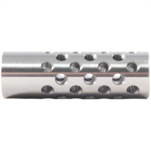 The Shrewd #3 Muzzle Brake 22 Caliber features 42 multi-ports for reduced recoil and muzzle rise, with gunsmithing required for optimal performance.