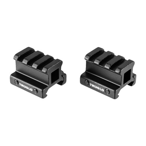 The TRUGLO ¾” 2-piece Picatinny riser mount elevates your optics by ¾”, features easy installation, and is crafted from durable CNC-machined aluminum.