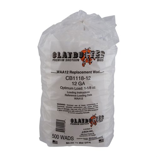The CLAYBUSTER WAA12 12 Gauge Wads are ideal for 1 to 1-5/8 oz loads, excelling in tapered hulls like Remington or Winchester, perfect for trap and skeet.