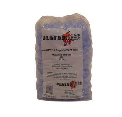 The WINDJAMMER 12 Gauge Shotshell Wads by Claybuster offer versatility for 1 to 1-1/4 oz loads in trap, skeet, and hunting, with an optimum load of 1-1/8 oz.