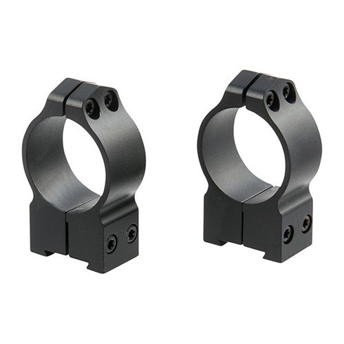 The WARNE MFG. COMPANY MAXIMA TIKKA RINGS feature a durable matte black finish and a 30mm high design, ensuring a secure fit and optimal scope alignment for precision shooting.