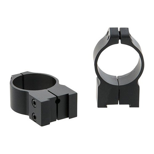 The WARNE MFG. COMPANY MAXIMA TIKKA RINGS feature a durable matte black finish and a 30mm high design, ensuring a secure fit and optimal scope alignment for precision shooting.