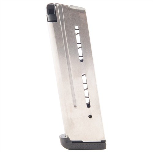 The Wilson Combat 1911 9RD .40 S&W magazine features durable 17-7 stainless steel, self-lubricating followers for reliable feeding, and easy cleaning.