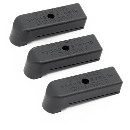Enhance your 1911 magazine with Wilson Combat Standard Base Pads, crafted from durable black plastic to protect against damage and sold in packs of three.