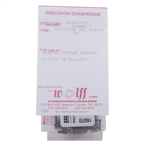 The Wolff Miniature Coil Spring Pak - Kit #1607 provides a versatile selection of springs to meet various firearms needs, ensuring reliable performance and durability.